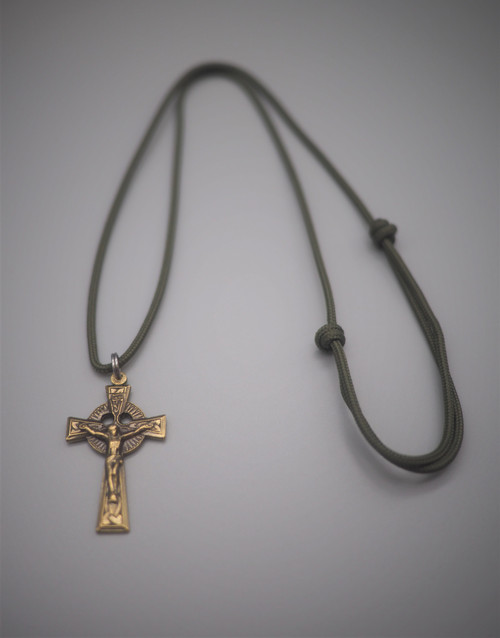 Celtic Bronze Crucifix Necklace - Adjustable Paracord