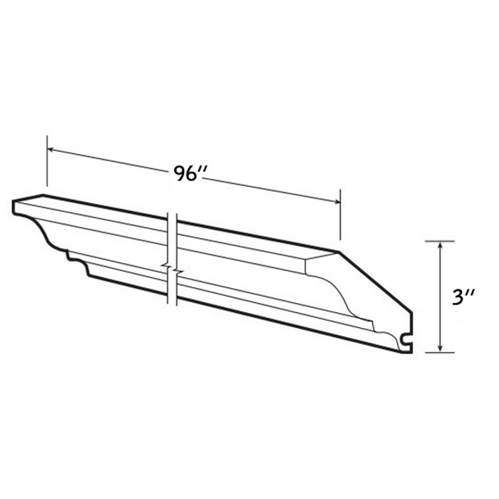 CROWN MOLDING 3"Wx96"L WOOD—CM3-9000