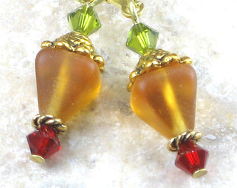 Amber Pyramid Glass Earrings