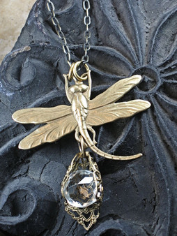 Clear Glass Gem and Dragonfly Pendant Necklace