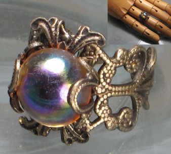 Iridescent Pool of Translucent Color--Filigree Ring