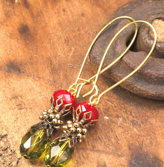 Burgundy and olive earrings