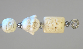 Tilted Party Hat Cream White Happy Buddha Ceiling Fan Pull Chain with Carved Cinnabar