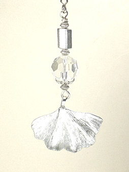 Silver Ginkgo Biloba Metal Leaf with Faceted Glass Ceiling Fan Pull Chain