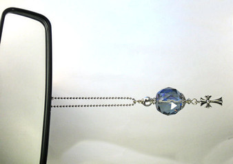 Large Pale Purple-Blue Glass Ball with Cross Rear View Mirror Car Ornament Charm