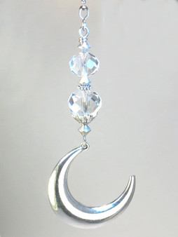 Clear silvery crescent moon ceiling fan pull