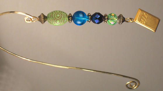 Blue, Green and Purple Glass Brass Bookmark