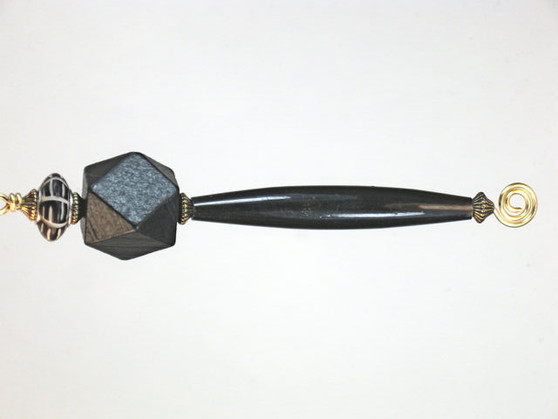 Black Horn and Carved Wood Ceiling Fan Pull