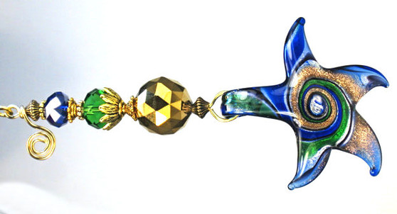 Blue, green, gold starfish ceiling fan pull