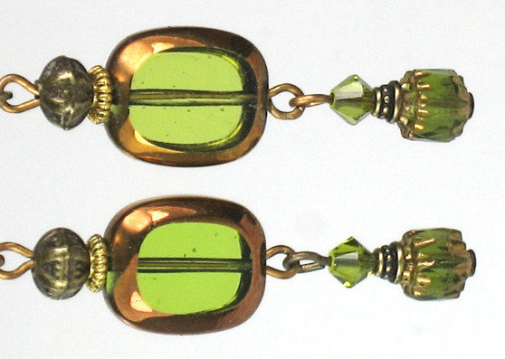 Olive Green Glass Drop Earrings