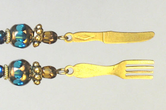 Knife and Fork Cutlery Turquoise Glass Earrings