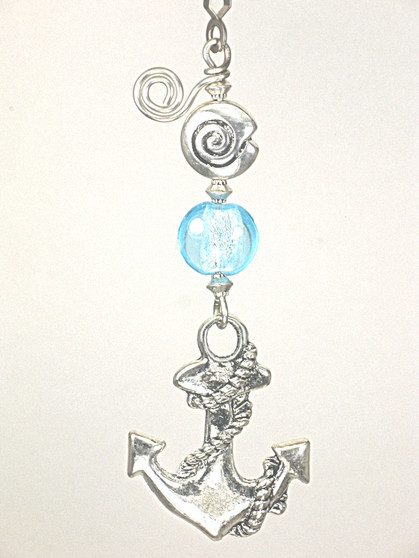 Turquoise Glass Silver Anchor Ceiling Fan Pull