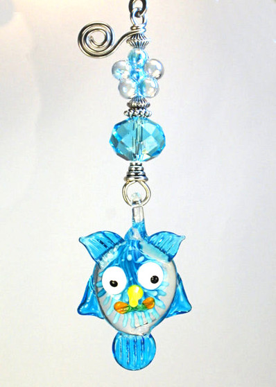 Turquoise blue glass owl ceiling fan pull chain