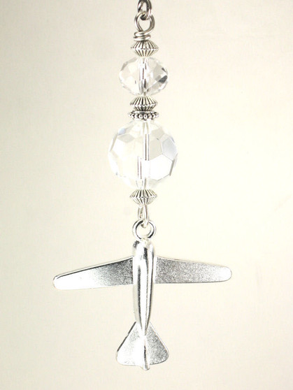Silvery Metal Airplane Ceiling Fan Pull with Clear Faceted Glass