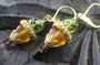 Olive Amber Glass Filigree Earrings