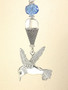 Large Silvery Hummingbird  and Blue Glass Fan Pull Chain