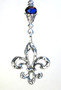 Silver Fleur de Lis Purple Glass Rear View Mirror Ornament