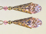 Pink faceted glass filigree teardrop earrings