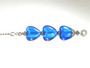 A True Blue Cobalt Glass Heart Trio Ceiling Fan Pull