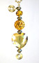 Amber heart and gold rhinestone rear view mirror car ornament 