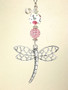 Beautiful Silvery Dragonfly with Pink Rhinestone & Rose Art Glass Ceiling Fan Pull Chain