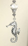Silver Seahorse with Crystal Clear Faceted Glass Ceiling Fan Pull Chain