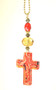 Colorful Red & Gold Glass Cross Rear View Mirror Ornament