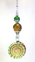 Green and Rootbeer Brown Fluted Spiral Medallion Lampwork Glass Ceiling Fan Pull Chain