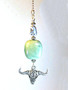 Texas Rodeo Silvery Bull Cattle with Horns Muted Green Glass Ceiling Fan Pull Chain