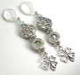 Silver clover earrings with celadon green crystal