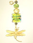 Amber and Green Glass  Dragonfly Rear View Mirror Car  Ornament