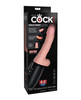 A lifelike 6.5-inch thrusting vibrator with a soft, realistic skin tone and detailed texture, featuring a pronounced head and sculpted balls, displayed upright against a clean white background to highlight its shape and dual-density design.