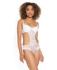 Coquette Stretch Mesh Ruffled Crotchless Teddy - White