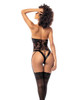 Cat Girl Lace Gartered Bodysuit with Lace Up Back & Head Piece - Black