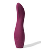 Close-up product image of the Dame Products Dip 2.0 in plum, highlighting the soft matte silicone texture, tapered stimulation tip, rounded body shape, and minimalist one-button control interface.