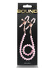 Pink pearl nipple clamps with rose gold alligator clips and adjustable silicone tips, feminine chain-style nipple accessory