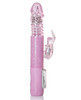 Close-up of pink thrusting Jack Rabbit Petite showing textured internal beads, thrusting tip, and dual-motor bunny stimulator