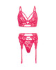Pink Aphrodite Lace Keyhole Bralette w/Garters & G-String - Raspberry - Oh La La Cherie
