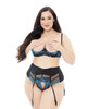 Black/Blue Lace Open-Cup Bra, Garter Belt, & Thong - 3X/4X