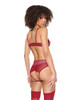 Red Metallic Lace Underwire Bra & Open-Crotch Garter Panty
