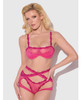 Yvonne Lace Bra, Panty & Garter Set - Pink