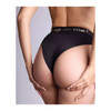 Rear view of black Strap-On-Me Idole harness panty showing high-waist silhouette and sculpting mid-coverage back design.