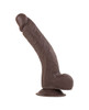 Zander Ultra Realistic Dildo by Camtoyz shown in rich café brown silicone, featuring detailed veining, defined glans, and a sturdy suction-cup base for hands-free positioning.