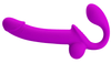 Kelpie strapless strap-on packaging showing the purple silicone toy with internal arm and curved insertable shaft.