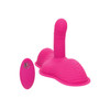 Pink ride-on vibrator with contoured grinding surface and flexible insertable shaft, designed for hands-free stimulation and multi-zone vibration.