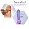 Big John Dildo Close-up product graphic highlighting the dual-density Sensa Feel construction, showing the soft outer layer and firmer inner core.