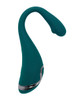 Playboy Pleasure Pinpoint Perfection Clit Vibe, curved teal vibrator with rounded tip on white background
