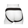 Rear view of the harness highlighting the jock-style strap design, showing how the elastic bands wrap securely around the hips and under the body for a snug, supportive fit.