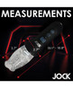 Jock trotating masturbator Measurement diagram of the masturbator showing overall length, insertion depth, and diameter with labeled dimensions.