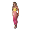 Neon Fishnet Cutout Midi Dress shown in Sunset Ombre with a yellow-to-peachy-pink gradient, front cutouts, side fishnet panels, and a figure-hugging midi silhouette.